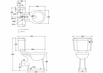 Regal close-coupled pan with standard lever cistern